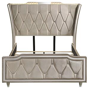 Lorient Queen Led Upholstered Wingback Bed - Ivory & Camel by Coaster