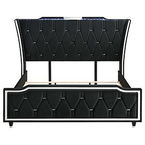 Lorient Eastern King Bed LED Upholstered Wingback Bed - Black by Coaster