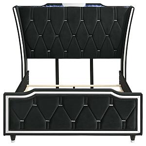 Lorient Queen LED Upholstered Wingback Bed - Black by Coaster