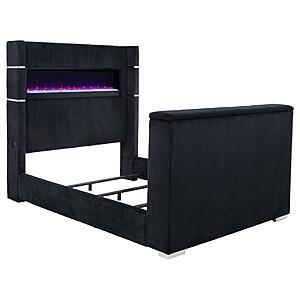 Tisdall Queen Flame Visualizer Wingback TV Bed - Black by Coaster