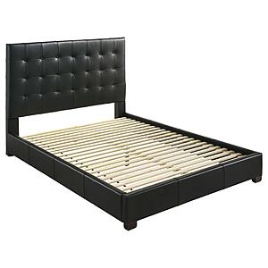 Medley Genuine Leather Queen Panel Platform Bed - Black by Coaster