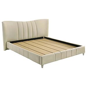 Evelyn Upholstered Eastern King Panel Platform Bed - Ivory by Coaster