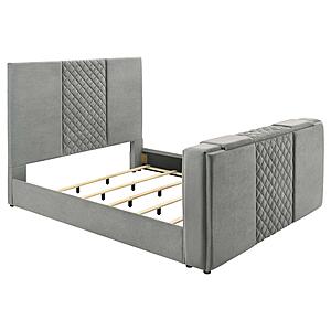 Tara 61" Upholstered Eastern King Panel TV Bed - Grey by Coaster