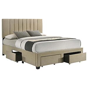 Wheatland 4-drawer Upholstered Queen Storage Bed - Light Brown by Coaster