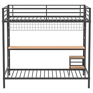 Campus Metal Full Over Twin Workstation Bunk Bed Matte - Black by Coaster