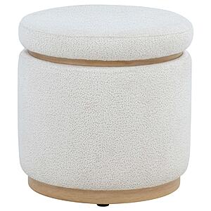 Remuda Boucle Upholstered Round Storage Ottoman - Ivory by Coaster
