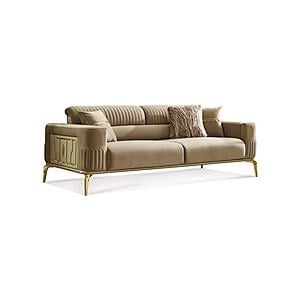 Armoni Convertible Sofa - Beige w/Gold Legs by Furnia Furniture