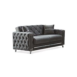 Bolivya Convertible Loveseat - Grey W/Silver Legs by Furnia Furniture