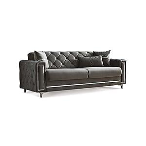 Bolivya Convertible Sofa - Grey W/Silver Legs by Furnia Furniture
