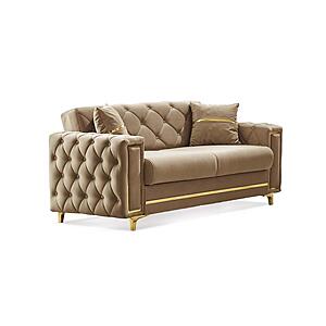 Bolivya Convertible Loveseat - Beige W/Gold Legs by Furnia Furniture