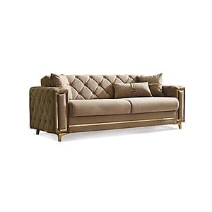 Bolivya Convertible Sofa - Beige W/Gold Legs by Furnia Furniture