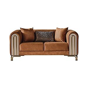 Paris Stationary Loveseat - Brown by Furnia Furniture