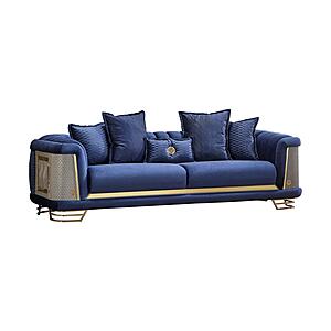 Romans 2-Pieces Sofa & Loveseat Set - Navy Blue by Furnia Furniture
