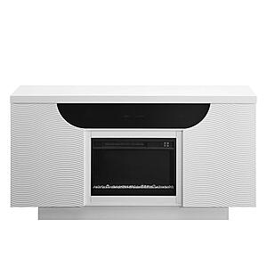 Aileen White 66" Entertainment Unit w/LED, Speakers, Crystal & Pop-Up Doors by Global Furniture