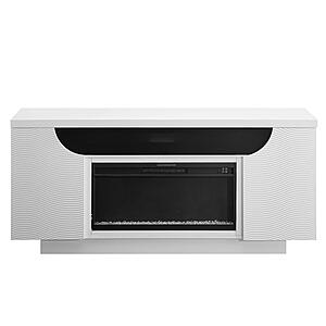 Aileen White 76" Entertainment Unit w/LED, Speakers, Crystal & Pop-Up Doors by Global Furniture