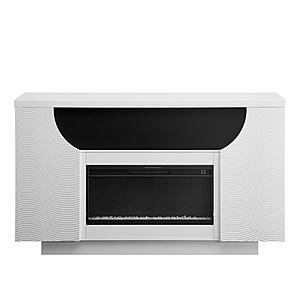 Aveena White 76" Entertainment Unit w/TV, LED, Speakers, Crystal & Pop-Up by Global Furniture