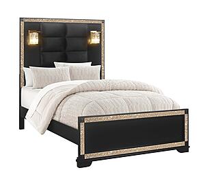 Blake Black/Gold Full Bed w/Lamps, Dresser, Mirror, Nightstand by Global Furniture