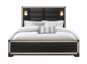 Blake Black/Gold King Bed w/Lamps, Dresser, Mirror, 2 Nightstand by Global Furniture