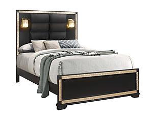 Blake Black/Gold Queen Bed w/Dresser, Mirror,2 Nightstands & Chest by Global Furniture