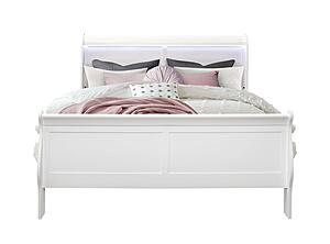 Charlie White Queen Bed w/LED, Dresser, Mirror & Nightstand by Global Furniture