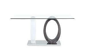 D1628DT Rectangular Clear Glass Dining Table + 6 D915DC White Dining Chair by Global Furniture