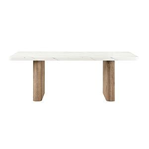 D2504DT White/Natural Dining Table & 8 D2504DC Light Grey Fabric Dining Chair by Global Furniture