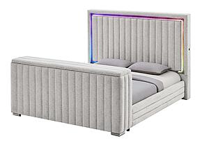 Elias Grey King Bed w/Immersive Sound Speaker, LED, TV Lift & Fireplace by Global Furniture