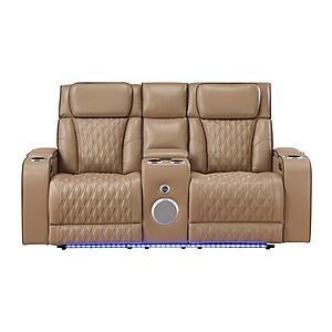 Fortuner Faux Leather Reclining Loveseat - Caramel by Galaxy Furniture