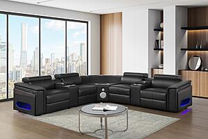 Nova Sectional w/2 Consoles - Reading Light & Fridge - Black by Galaxy Furniture
