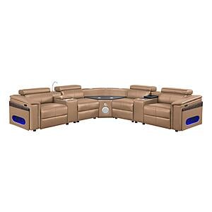 Nova Sectional w/2 Consoles - Reading Light & Fridge - Caramel by Galaxy Furniture