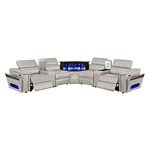 Nova Sectional w/2 Consoles - Reading Light & Fridge - Gray by Galaxy Furniture