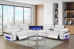 Nova Sectional w/2 Consoles - Reading Light & Fridge - White by Galaxy Furniture