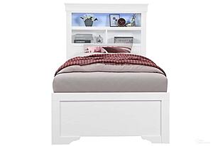 Pompei Metallic White Bookcase Twin Bed, Dresser, Mirror & Nightstand by Global Furniture