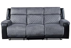 U5914/U5915 Grey/Black Reclining Sofa, Console Reclining Loveseat w/Immersive Sound & Blue LED & Recliner by Global Furniture