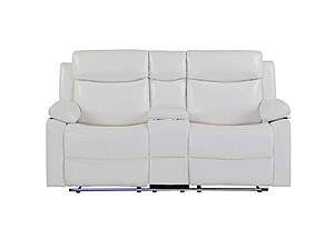 U6026 Blanche White Console Reclining Loveseat w/LED & Speaker by Global Furniture