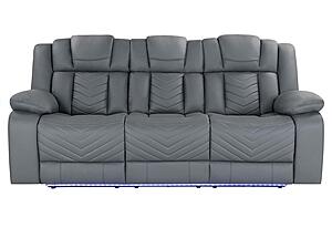 U7068/U7069 Grey 10 Power Reclining Sofa/Power Console Reclining Loveseat w/Led & Immersive Sound/Power Recliner by Global Furni