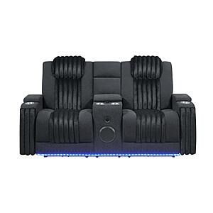 U8000 Black Power Reclining Loveseat w/Console, Power Headrest, LED Light & Bluetooth Speaker by Global Furniture