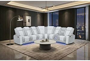 U8000 Grey Dual Power Sectional w/2 Recliners, Speaker & LED by Global Furniture