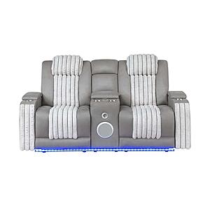 U8000 Grey Power Reclining Loveseat w/Console, Power Headrest, LED Light & Bluetooth Speaker by Global Furniture