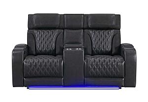 U8611 Blanche Charcoal Power Console Reclining Loveseat w/Power Headrest, LED & Speaker by Global Furniture