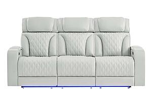 U8611 Blanche Silver P2 Power Reclining Sofa w/Power Headrest & Power Console Reclining Loveseat w/Power Headrest, LED & Speaker
