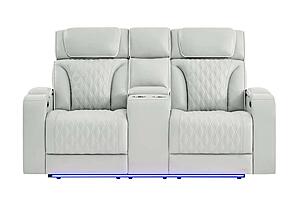 U8611 Blanche Silver Power Console Reclining Loveseat w/Power Headrest, LED & Speaker by Global Furniture