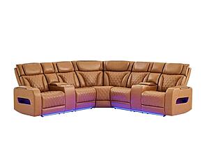 U8611 Camel Sectional w/Power Headrest, Continuous LED & Speaker by Global Furniture