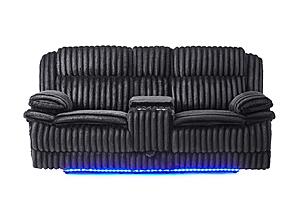 U8686 Black Power Console Reclining Loveseat w/Hidden Drawer & LED by Global Furniture