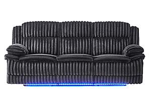 U8686 Black Power Reclining Sofa w/LED & Power Console Reclining Loveseat w/LED, Hidden Drawer, Drop Down Table, USB & 2 Cuphold