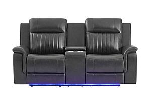 U8879 Blanche Charcoal Power Console Reclining Loveseat w/LED, Global Surround System & Audio Subwoofer by Global Furniture
