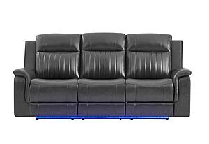 U8879 Charcoal Power Reclining Sofa w/LED & Global Surround System & Power Console Reclining Loveseat by Global Furniture