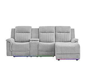 U8879 Grey 1 Power Pushback Sectional w/Multi Color LED & Global Surround Sound Speakers by Global Furniture