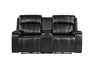 U8880 Black Leather Power Console Reclining Loveseat w/Cooler by Global Furniture