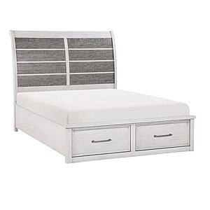 Ambrose Queen Platform Bed w/Footboard Storage - Antique White & Antique Gray by Homelegance
